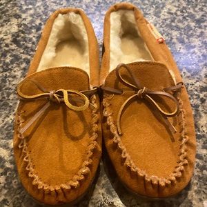 NWOT Suede and Shearling Moccasin Slippers or House Shoes